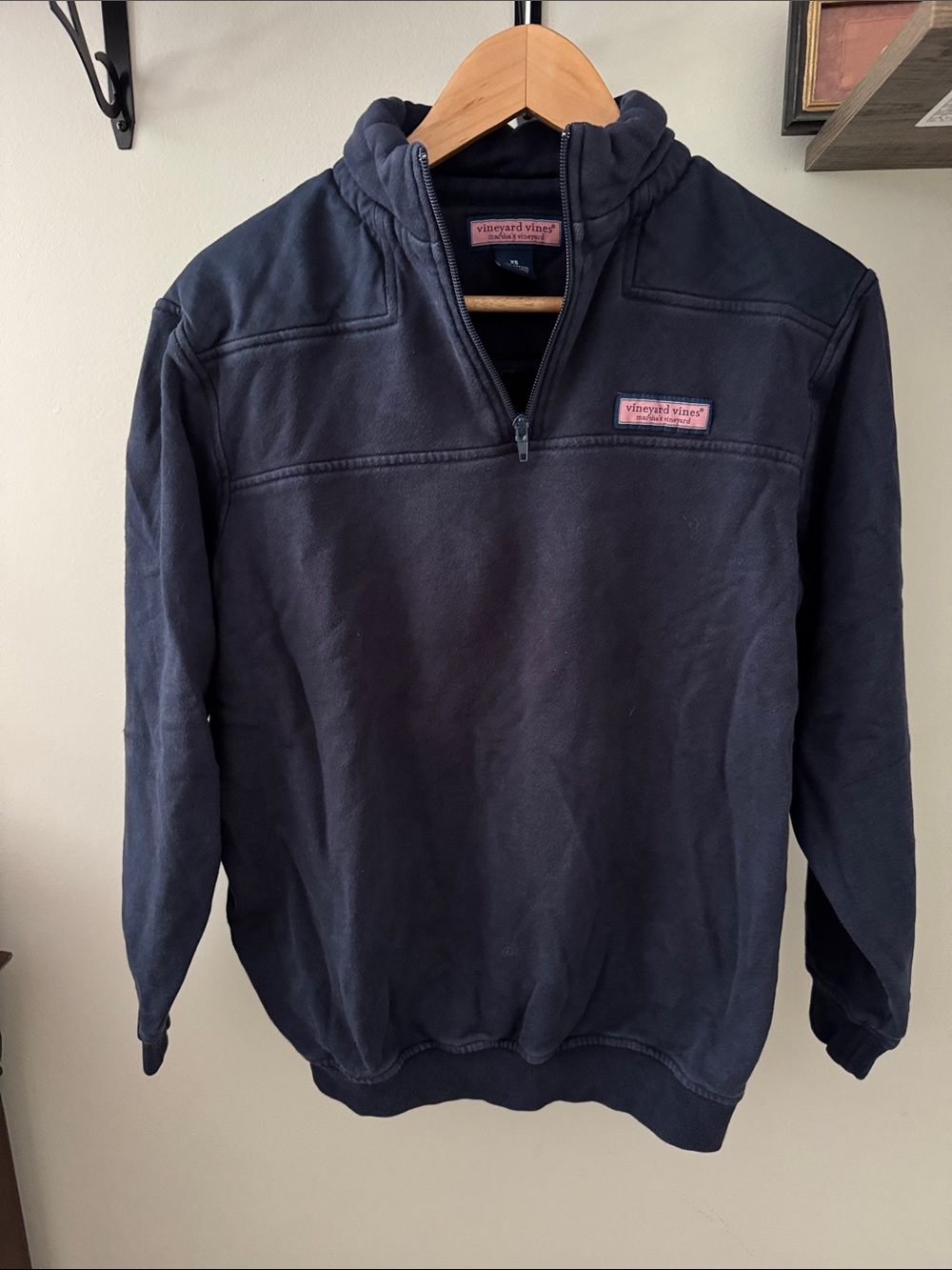 Vineyard Vines Navy Half-Zip Pullover with Pink Logo